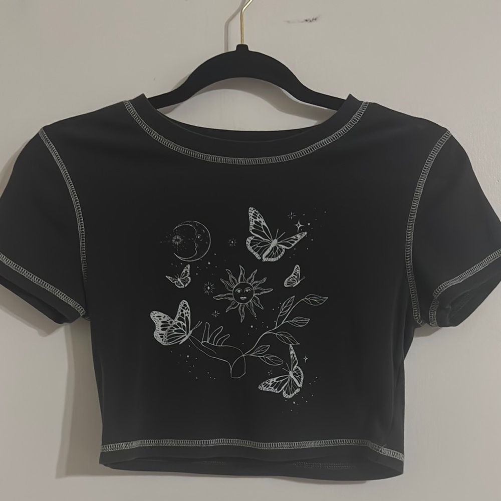 Black Graphic Crop Top Baby Tee